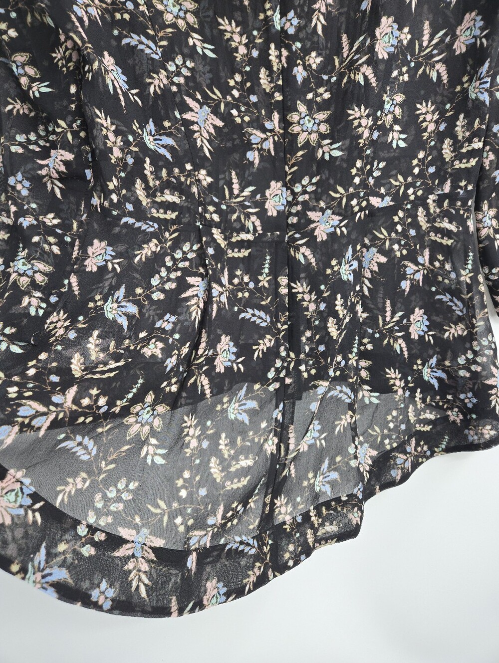 Veronica Beard Thompson Blouse Black Silk Floral Ruffle Peplum - Picture 11 of 16